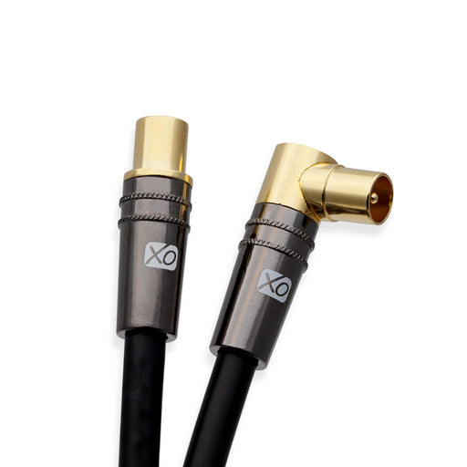 XO - 3m Male to Male Shielded TV/AV Aerial Coaxial Cable with 90 Degree Right - Black - hdmicouk