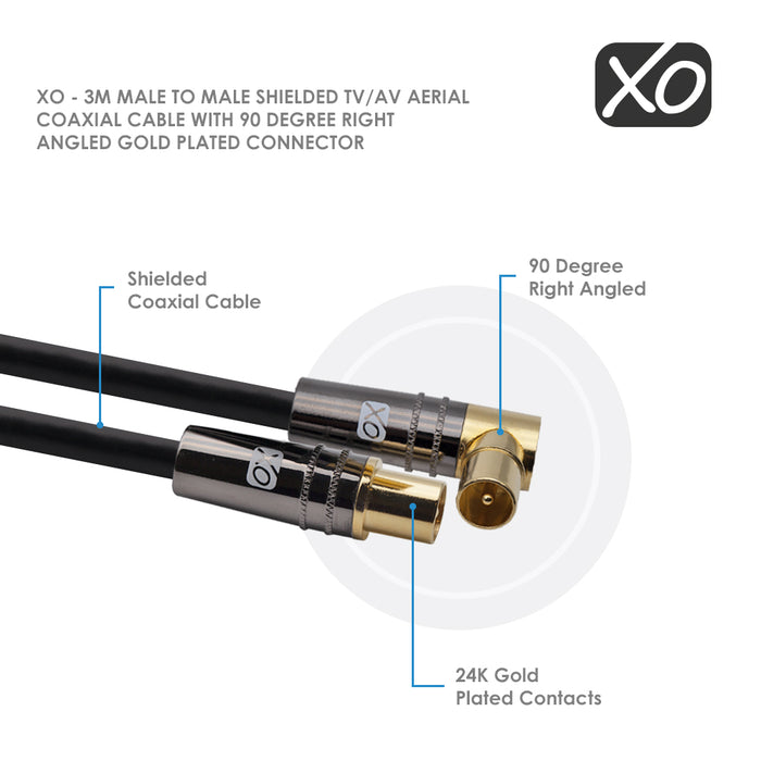 XO - 3 M Coax (Male) to Coax (Male) Right Angle Cable - Black