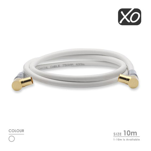 XO Male to Male Shielded TV/AV Aerial Coaxial Cable with 90 Degree Right Angled Gold Plated Connectors - hdmicouk