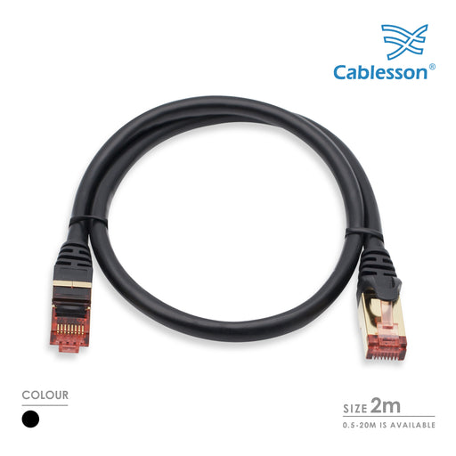 Cablesson Ethernet Cable 2m Cat7 Gigabit Lan Network RJ45 High Speed Patch Cord Design 10Gbps for 600Mhz/s STP Molded for Switch, Router, Modem,Patch Panel,PC and more, Black - hdmicouk