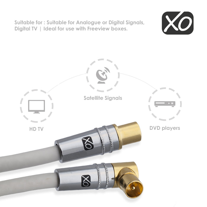 XO - Male to Male Shielded TV/AV Aerial Coaxial Cable Connector - White - hdmicouk