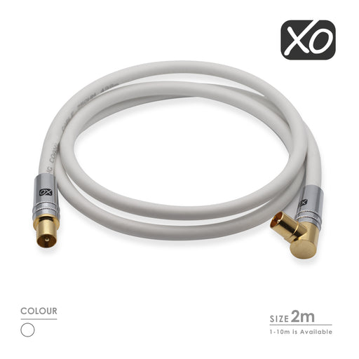 XO - 2m Male to Male Shielded TV/AV Aerial Coaxial Cable - White - hdmicouk