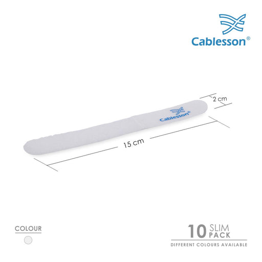 Cablesson Hook and Loop Nylon Velcro Cable Ties Slim Pack of 10 - White - hdmicouk