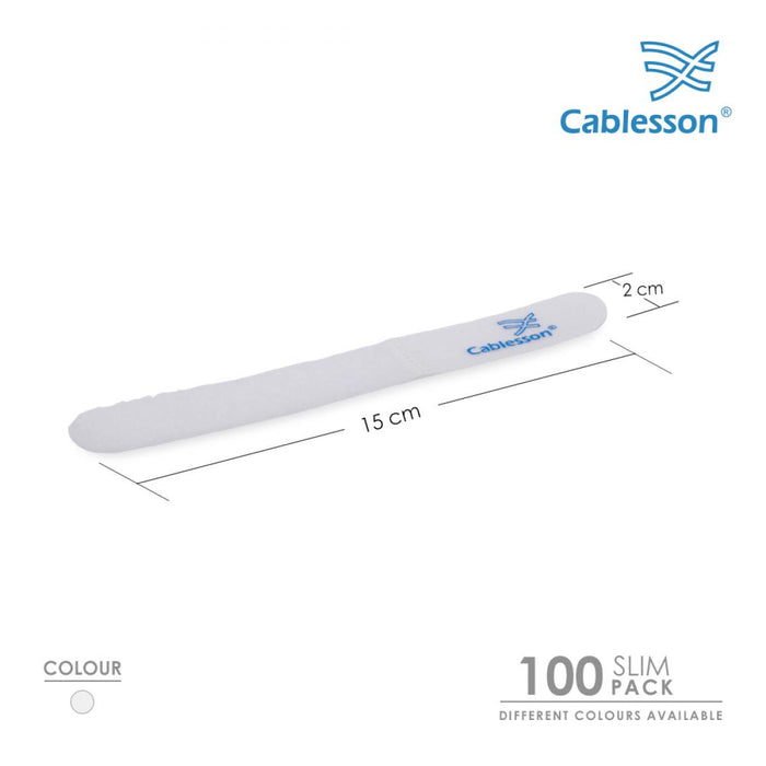 Cablesson Hook and Loop Nylon Velcro Cable Ties Slim Pack of 100 - White - hdmicouk