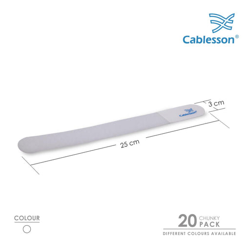Cablesson Nylon Velcro Cable Ties Chunky Pack of 20 - White - hdmicouk