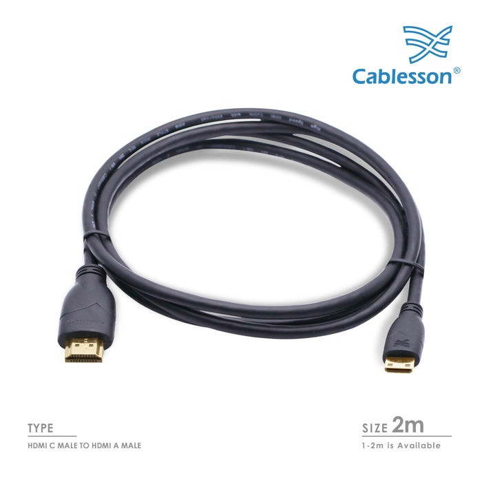 Cablesson Basic High Speed 2M (2 Meter) Mini HDMI to HDMI Cable with Ethernet (Latest 1.4a / 2.0 version) Gold Plated 3D Full HD 1080p 4k2k - use with Panasonic, Sony, JVC, Nikon, FujiFilm Camera and Camcorder Ideal For Connecting HD Devices using the Mi - hdmicouk