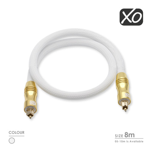 XO 8m Optical TOSLINK Digital Audio SPDIF Cable - White - hdmicouk