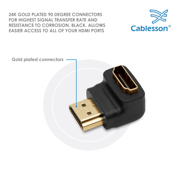 Cablesson - Mini Displayport male to HDMI male cable 2 Metre and Cablesson Right Angle HDMI Adapter 90 Degree