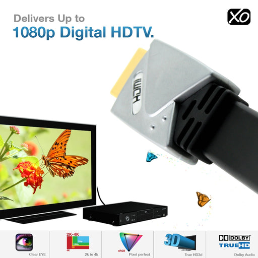 XO Platinum 4m Flat Metal HDMI TO HDMI Cable *New Version High-Speed* FULL HD 1080p High-Speed for XBOX 360, PS3, SKYHD, VIRGIN BOX, DVD, BLU-RAY, HDTV, LCD, LED, PLASMA - hdmicouk