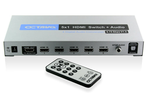 Octava HDSA51-UK 5 x 1 HDMI Audio Switch + Digital Audio Outputs (1080p, SKY HD, Virgin HD, Freeview HD, XBOX 360 PS3) - hdmicouk