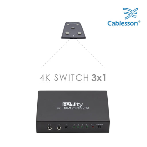 Cablesson HDelity Basic 3 x 1 HDMI 4K Switch With Remote Control - 3 Port Selector Switcher HDMI - hdmicouk
