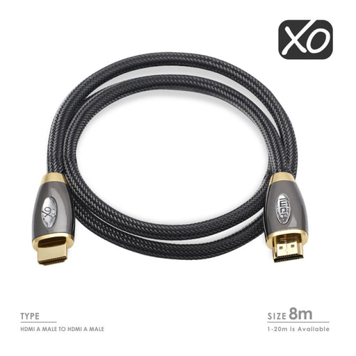 XO Platinum PRO GOLD 8m High Speed HDMI Cable - Black - hdmicouk