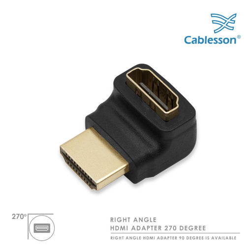Cablesson Right-Angle 270 Degree HDMI Adapter (24K Gold Plated v1.3 & v1.4 & 2.0 supported 1080p Full HD) - High Speed - 2160p, 4k2k - 3D Enabled Blu-ray SkyHD VirginHD Blu-ray LED LCD HDtv - Black - hdmicouk