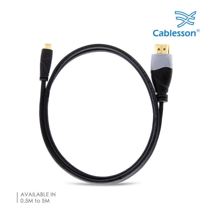 Cablesson Ivuna 3m High Speed Micro HDMI to HDMI Cable with Ethernet - Black - hdmicouk