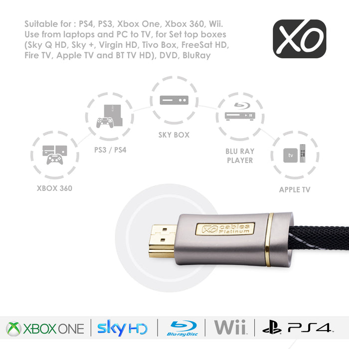 XO Platinum 5m HDMI TO HDMI Cable - Silver - hdmicouk