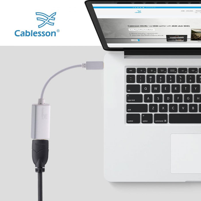 Cablesson USB Type C male to Mini DisplayPort female adapter with aluminum shells 0.23M 4K at 60Hz (UHD, 4Kx2K, Thunderbolt 3 Compatible) for MacBook 12,2017 MacBook Pro 13 15