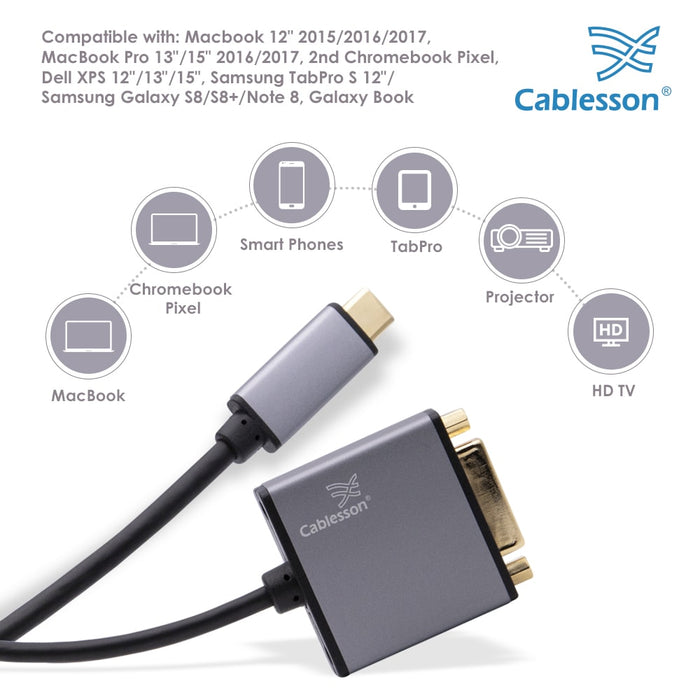 Cablesson USB Type C male to DVI female adapter with aluminum shells 0.23M 4K@30Hz (Black)