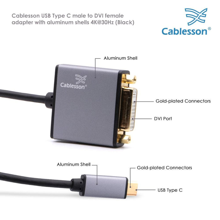 Cablesson USB Type C to DVI Adapter 0.23m - Male to Female - 4K@30Hz