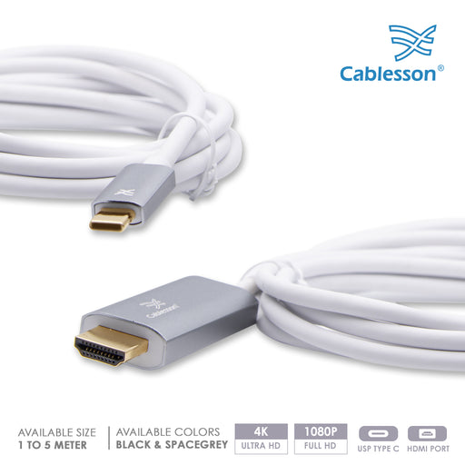 Cablesson 3M USB C (m) to HDMI 2.0 (m) adapter cable 4K@60Hz (Thunderbolt 3) Compatible with iMac 2017, Macbook Pro 2016/17, Samsung Galaxy S9/8 Plus, Huawei P20 Mate 10, Lenovo Yoga 900 SpaceGrey