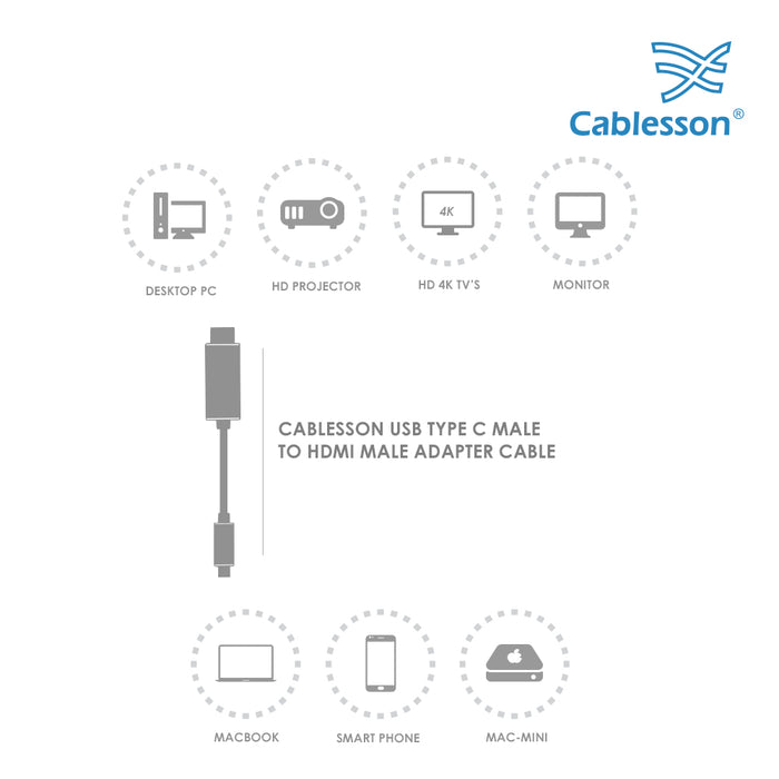 Cablesson 2M USB C (m) to HDMI 2.0 (m) adapter cable 4K@60Hz (Thunderbolt 3) Compatible with iMac 2017, Macbook Pro 2016/17, Samsung Galaxy S9/8 Plus, Huawei P20 Mate 10, Lenovo Yoga 900 SpaceGrey