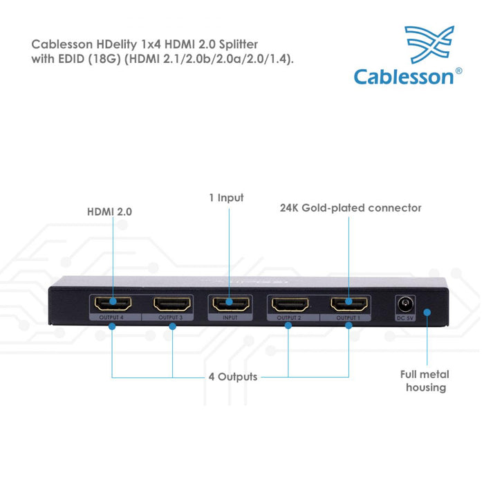 Cablesson HDelity 1x4 HDMI Splitter with EDID (18G)