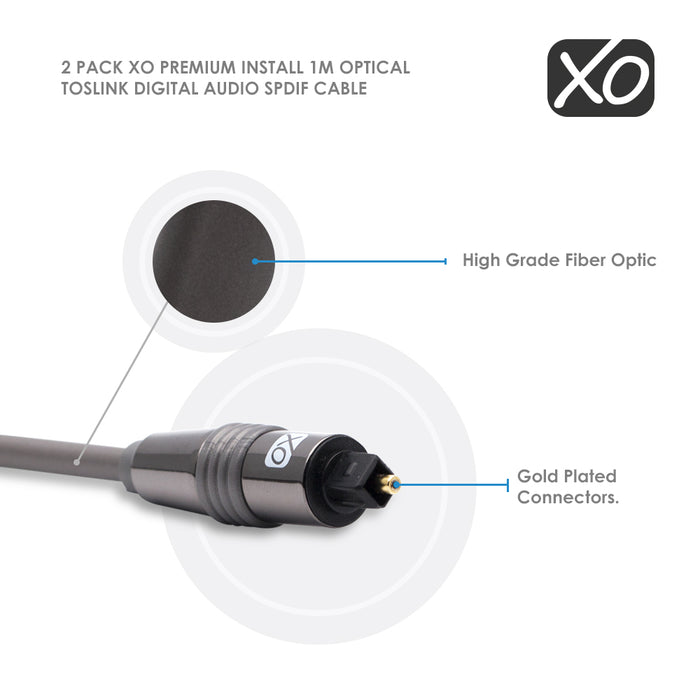 XO Optical TOSLINK SPDIF Cable 1-2m - Male to Male - 2 Pack