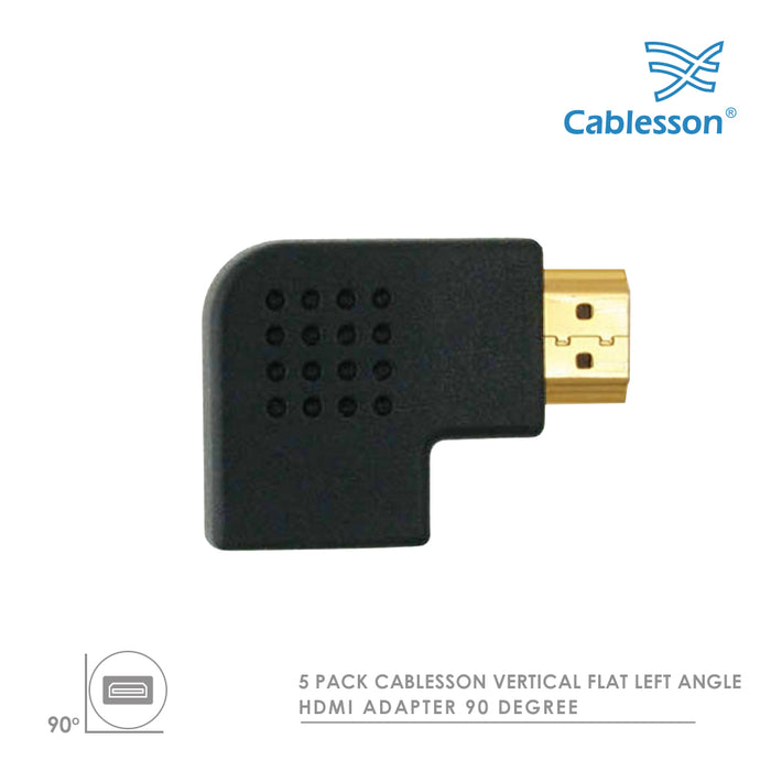 Cablesson HDMI 2.0 Adapter - Vertical Flat Left 90 Degree - 5 Pack