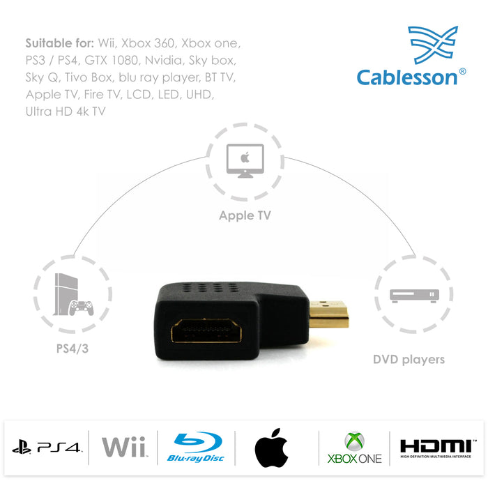 Cablesson HDMI 2.0 Adapter - Vertical Flat Left 90 Degree - 5 Pack