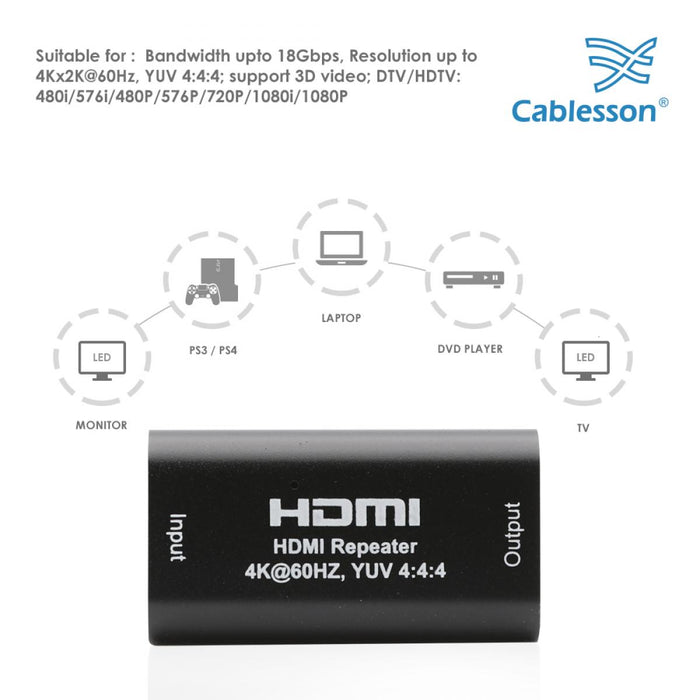 Cablesson HDMI 2.0 Repeater - 4K@60HZ YUV 4:4:4