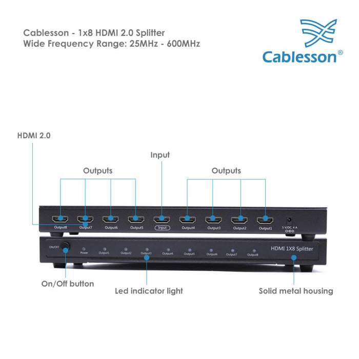 Cablesson 1x8 HDMI Splitter HDCP 2.2