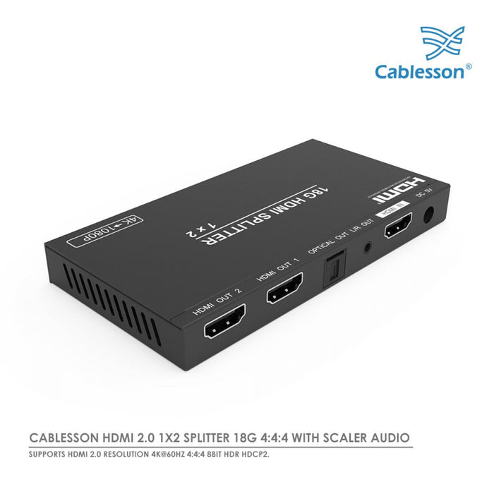 Cablesson 1x2 HDMI Splitter 18G 4:4:4 with Scaler Audio