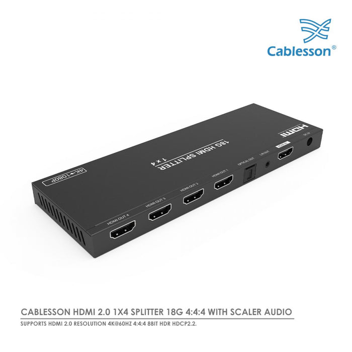 Cablesson 1x4 HDMI Splitter 18G 4:4:4 with Scaler Audio