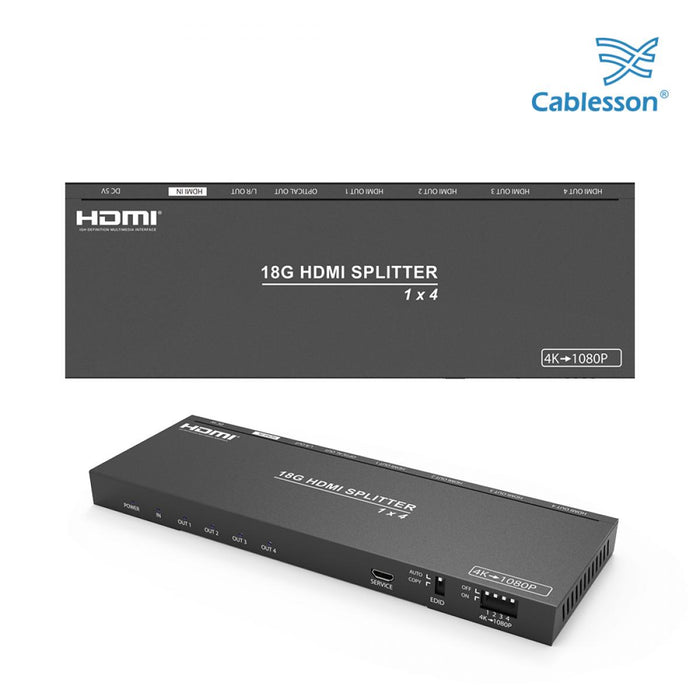 Cablesson 1x4 HDMI Splitter 18G 4:4:4 with Scaler Audio