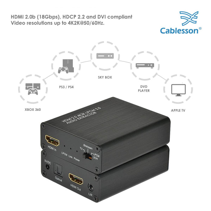 HDElity HDMI 2.0 Audio Extractor 4K2K HDMI - Optical Toslink Converter ARC 3D