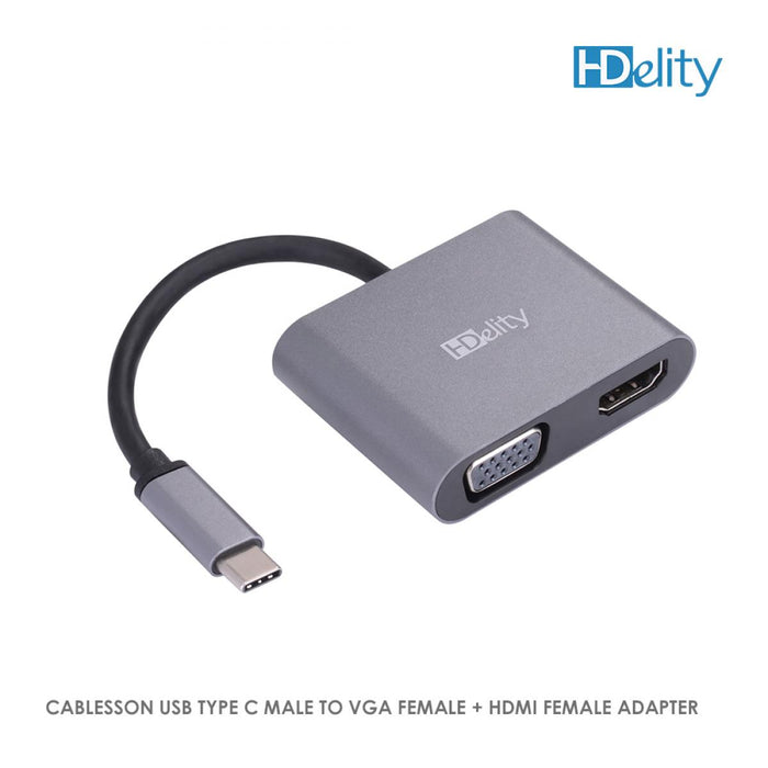 Cablesson USB Type C to VGA + HDMI 2.1 Adapter - Male to Female