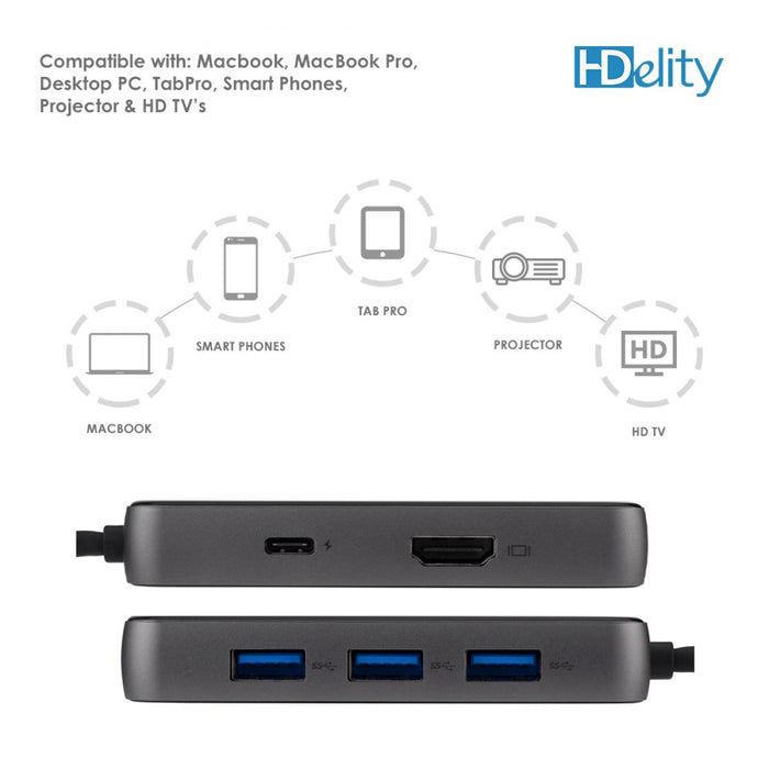 Cablesson USB HUB Type C to 3 x USB 3.0 + HDMI 2.1 +RJ45 + PD Adapter - 6 in 1