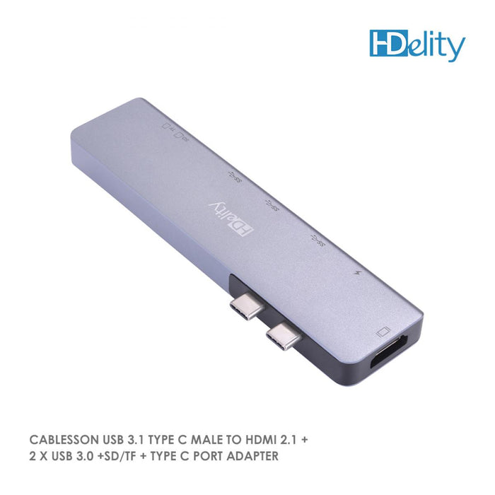 Cablesson USB HUB 3.1 Type C Male to HDMI 2.1 + 2 x USB 3.0 +SD/TF + Type C Port Adapter