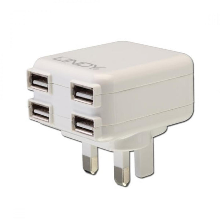 LINDY 4 Port USB UK Mains Charger. White