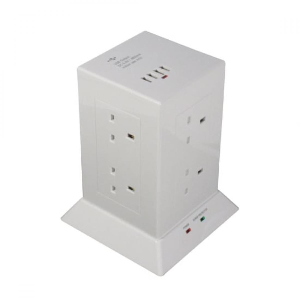 Lindy 8 Way Power Extension Strip with 4 USB Charging Ports. White