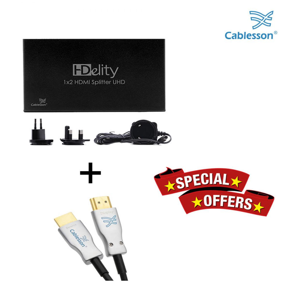 Cablesson 1x2 HDMI 2.0 Splitter WITH EDID (18G) with Ivuna Advanced AOC HDMI 2.0 - 10m