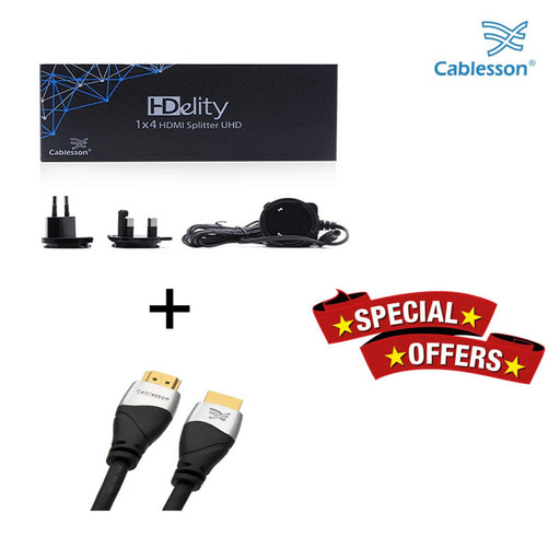 Cablesson 1X4 HDMI 2.0 Splitter WITH EDID (18G) v2 with Ivuna Advanced HDMI Cable 2.1 - 0.5m