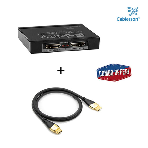 Cablesson HDelity 1x2 HDMI splitter with 4K2K (Adv EDID) with Ivuna Advanced Premium Certified HDMI Cable 2.0 - 1.5m