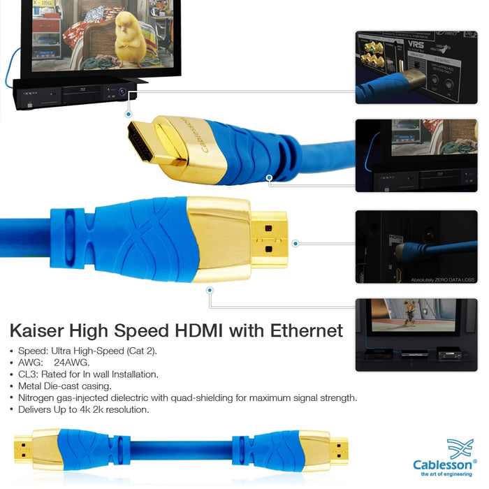 Cablesson Kaiser II 7.5m High Speed HDMI Cable - 8k, 4, 3D, Full HD, Ultra HD, 2160p, HDR, ARC, Ethernet - (HDMI 2.1/2.0b/2.0a/2.0/1.4) For PS4, Xbox One, Wii, Sky Q, LCD, LED, UHD, CL3 certified - Blue - hdmicouk