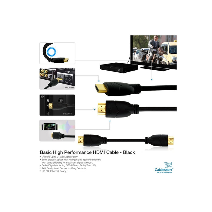 CablessonBasics 2M (2 Meter) High Speed HDMI Cable with Ethernet - (Latest 1.4a Version, 15.2Gbps) Gold HDMI to HDMI Cable with ETHERNET Compatibility, FULL HD, 1080P, 2160p, LCD, PLASMA & LED TV's, 3D TVS, Supports Dolby TrueHD - hdmicouk