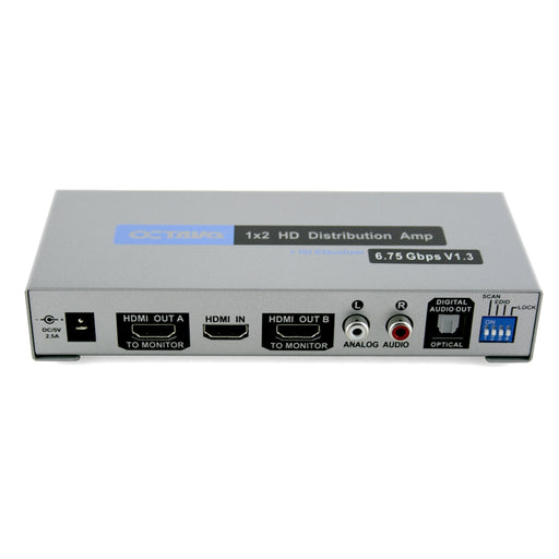 Octava HDDA12A-UK 1 x 2 Distribution Amp + Audio Converter - ( 1 input 2 outputs) - EDID, Active Amplifier, 3D - 1080p Full HD - Split a HD signal From SkyHD, Virgin Box, Xbox 360, XBox One, PS3, PS4, Nintendo Wii U to 2 HD Displays - With Digtial Optica - hdmicouk