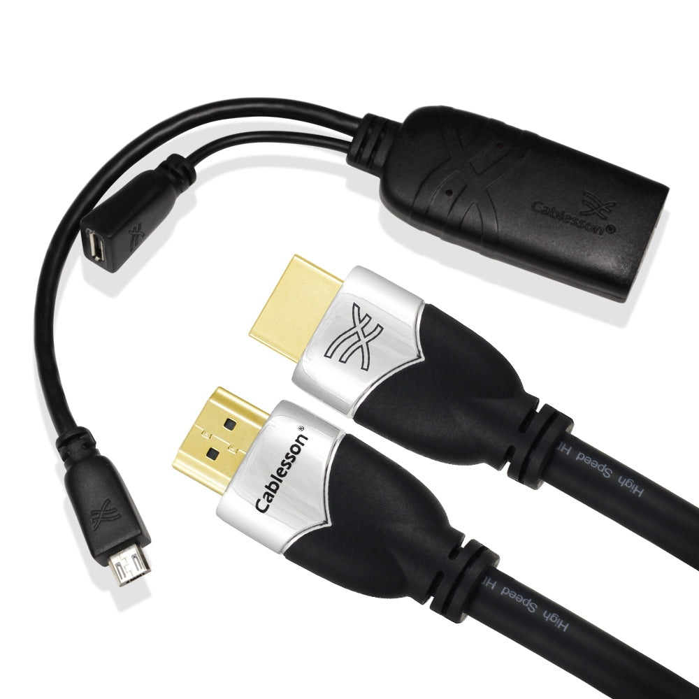 Cablesson MHL Adapter (Black) + 1m Prime HDMI Cable with Ethernet (1.4a Version, 15.2Gbps) Supports 1.4 1.3 1.3b 1.3c 1080P 2160p FULL HD for LCD PLASMA & LED Sony PS3 XBOX 360 PC SKYHD Virgin Box Nintendo Wii U AND ALSO SUPPORTS 3D TVS - hdmicouk