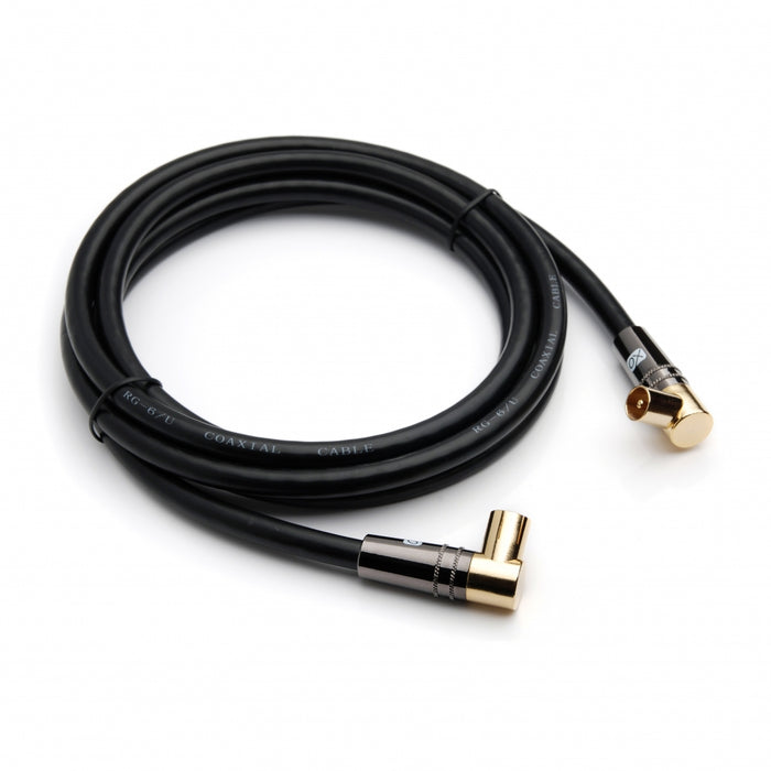 XO Antenna Angled Cable - Black - Male plug to Female socket TV Aerial RG6 Coaxial Cable - 5m - hdmicouk